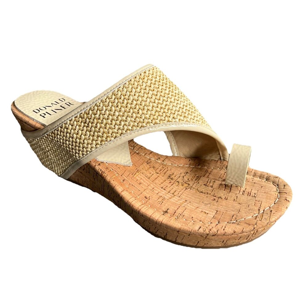 Donald Pliner Women's Gyer Raffia Cork Wedge Slip On Sandal Ivory size 8.5
